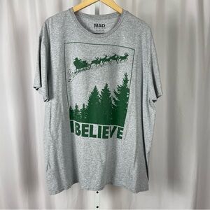 Mad Engine 2X Santa Clause I Believe Christmas Trees Graphic Tee